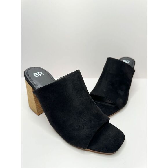 BP Mules Womens Size 8.5 Black Slip On Open Toe Block Heel Fabric Upper - Picture 3 of 7